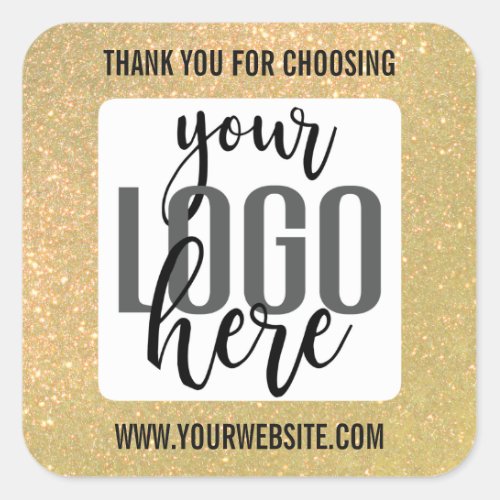 Thank You Sparkly Yellow Glitter Business Logo Square Sticker