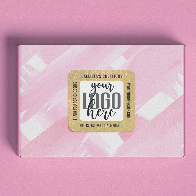 Thank You Sparkly Yellow Glitter Business Logo Square Sticker (Creator Uploaded)