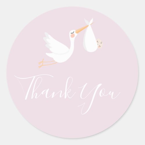 Thank You Special Delivery Stork and Baby Pink Classic Round Sticker