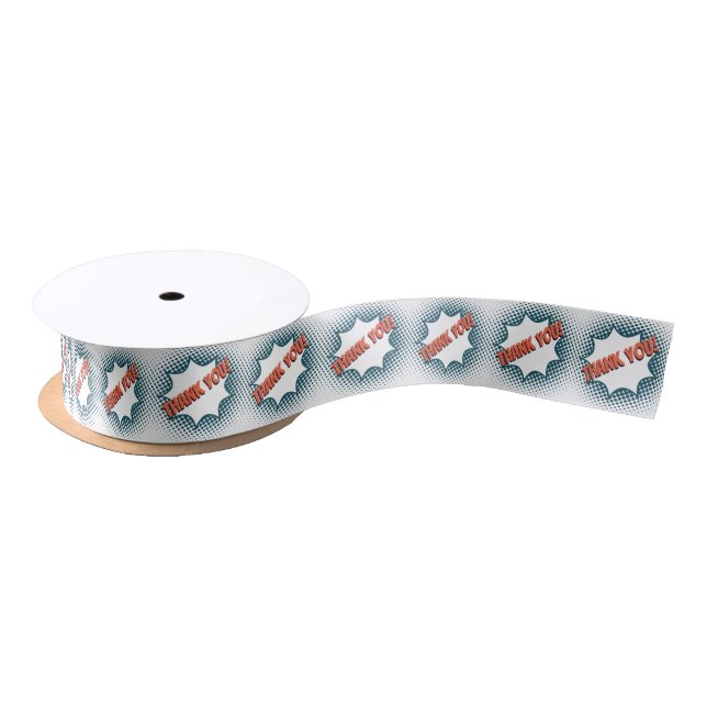 Thank you! Speech Bubble Blue & White Satin Ribbon (Spool)