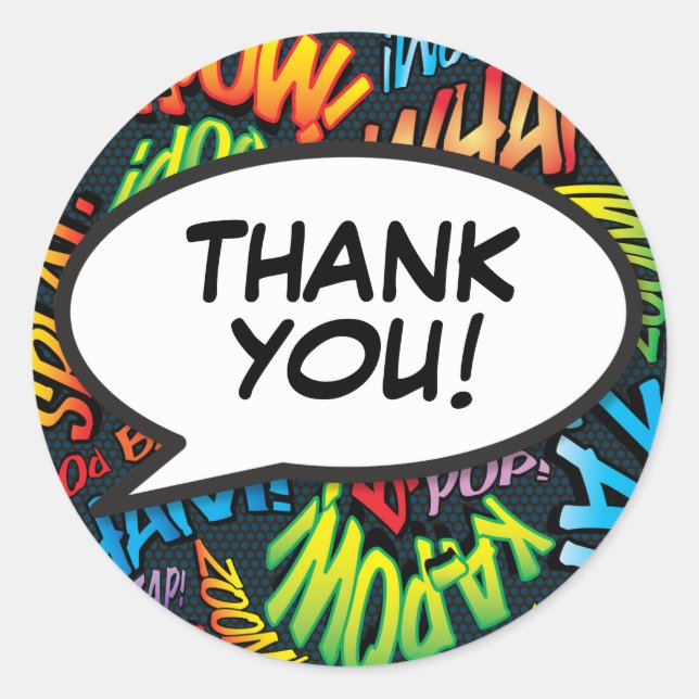 Thank You Speech Bubble Modern Cool Fun Classic Round Sticker (Front)
