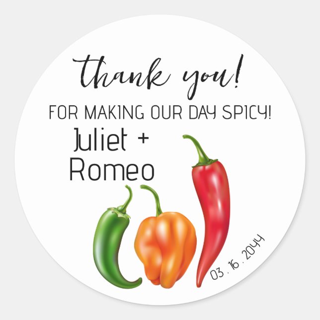 Thank You Spicy Hot Pepper Wedding Classic Round Sticker (Front)