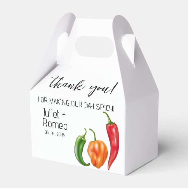Thank You Spicy Hot Pepper Wedding Favor Boxes (Front Side)