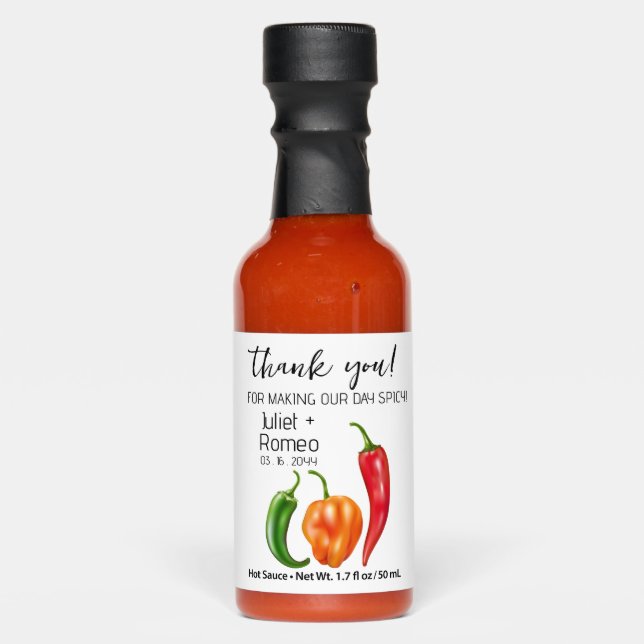 Thank You Spicy Hot Pepper Wedding Sauces (Front)