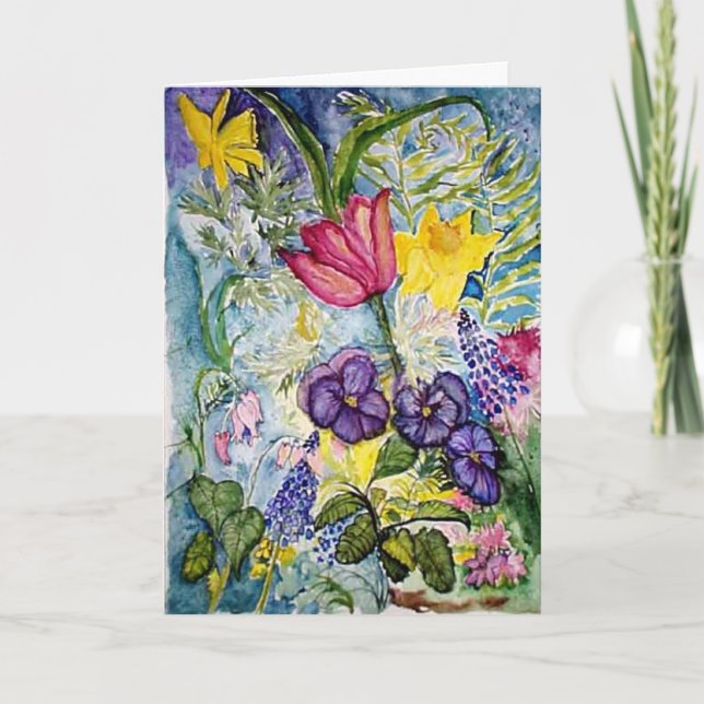 Thank you  -  spring flowers watercolor card (Front)