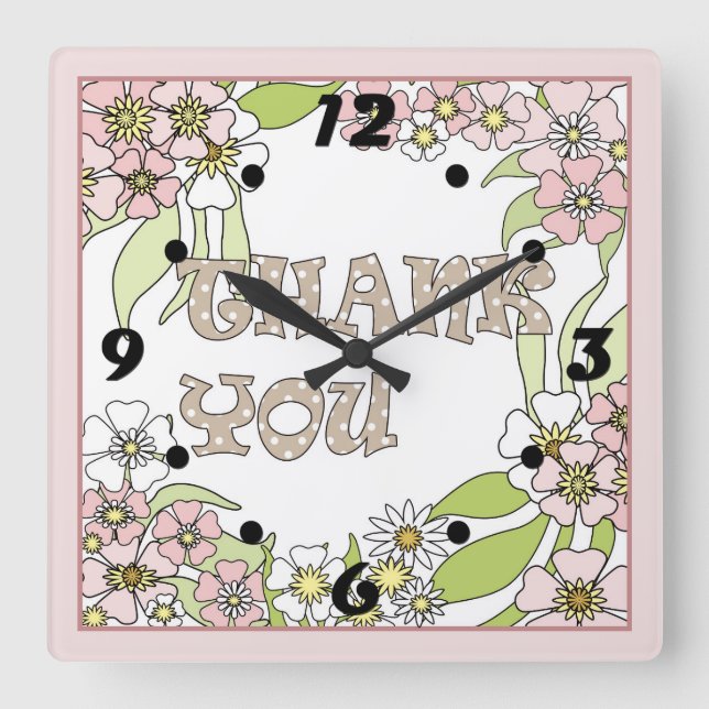 Thank you square wall clock (Front)