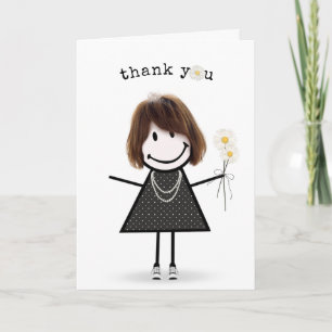 Thank You Stick Figure Girl with Daisies Card