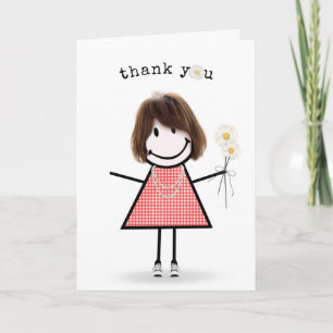Thank You Stick Figure Girl with Daisies Card