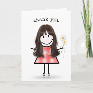 Thank You Stick Figure Girl with Daisies Card