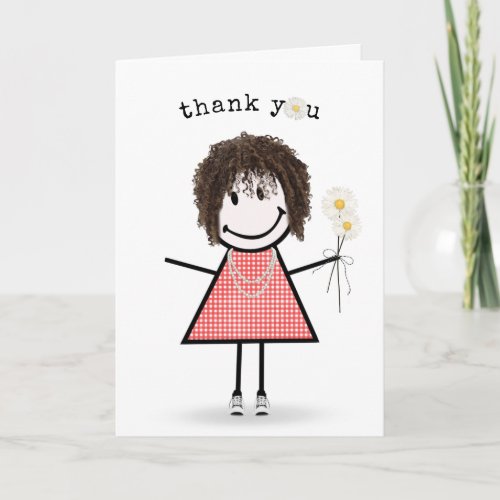 Thank You Stick Figure Girl with Daisies Card