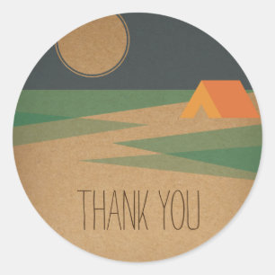 Thank You Sticker, Birthday Campout with Tent Classic Round Sticker