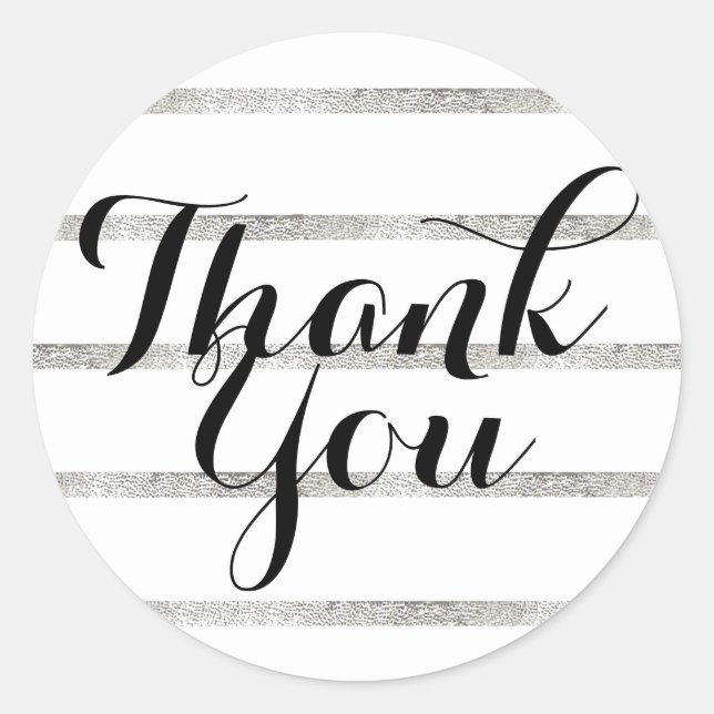Thank You Sticker Faux Silver Leaf Cursive Black (Front)