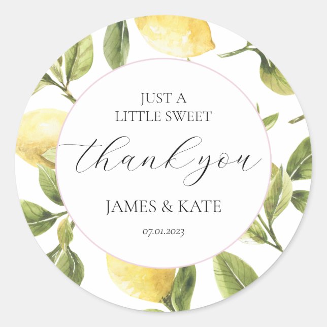 Thank You Sticker Lemon Baby Shower Bridal Shower  (Front)