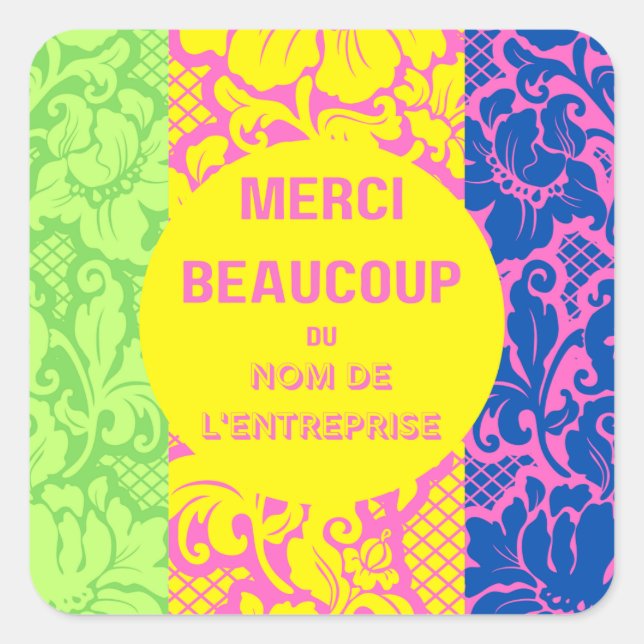 "Thank you" sticker- "merci beaucoup"-Design 2 Square Sticker (Front)