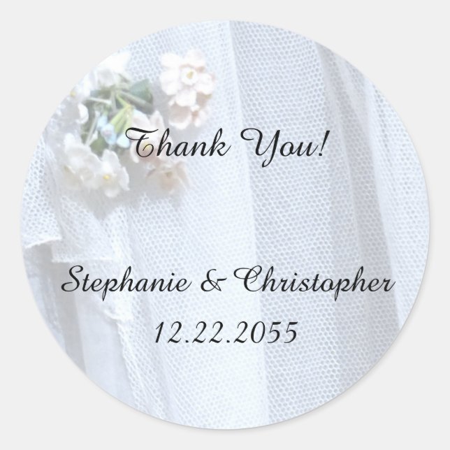 Thank You Sticker, Wedding, Vintage Lace Classic Round Sticker (Front)