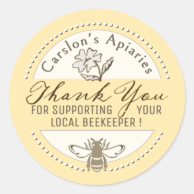 Thank You Sticker with Bee Honey Apiary Business (Front)
