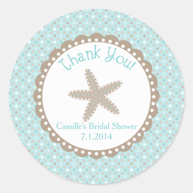 Thank You Sticker with Starfish in Aqua (Front)