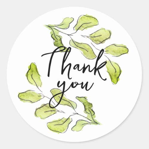 Thank you sticker with watercolor leafs