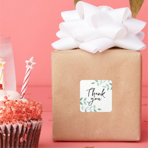 Thank you sticker with watercolor leafs