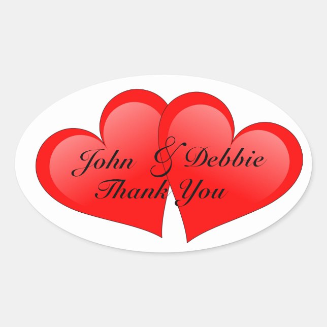 Thank You stickers for favors red hearts 3D (Front)