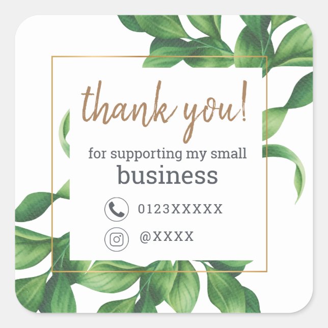 Thank you stickers wild leaves green floral (Front)