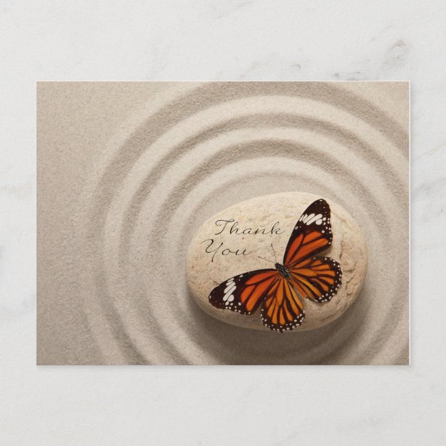Thank You Stone in a Zen Garden With Butterfly Postcard (Front)