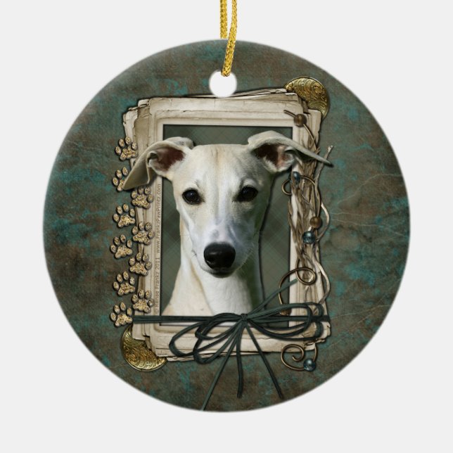Thank You - Stone Paws - Whippet Ceramic Ornament (Front)