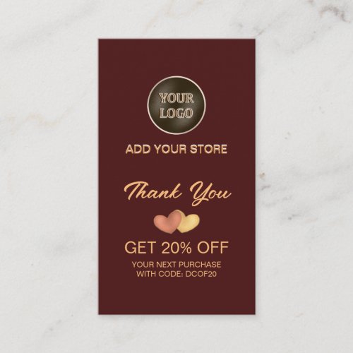 Thank You Store Discount Card WIth Business Logo