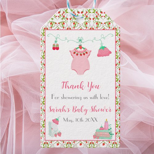 Thank You Strawberry Baby Outfit With Pattern Baby Gift Tags