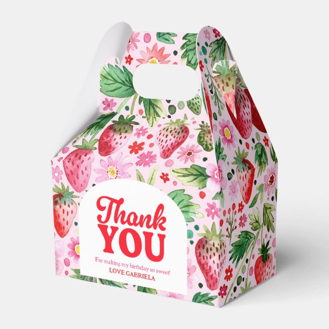 Thank You Strawberry Berry First Birthday  Favor Boxes (Front Side)