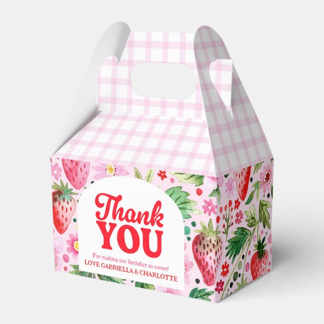 Thank You Strawberry Twins Joint Birthday Favor Boxes (Front Side)
