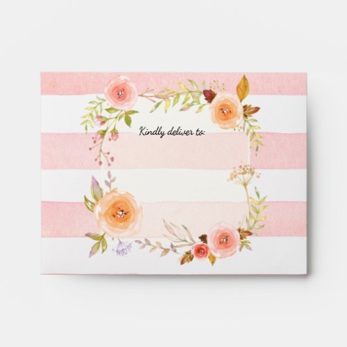 Thank You Striped Watercolor Floral Roses Wedding Envelope