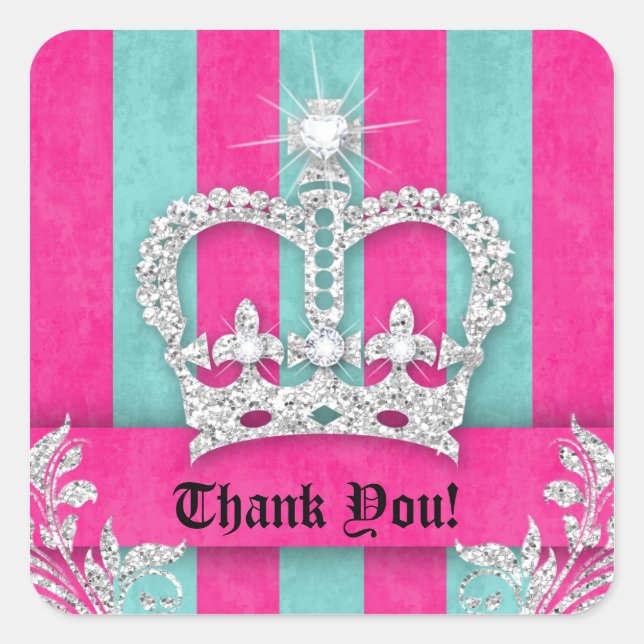 Thank You Stripes Grad Jewelry Pink Crown Blue Square Sticker (Front)