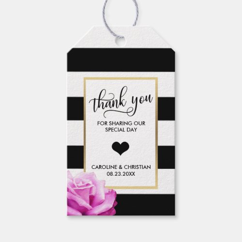 THANK YOU Stripes White Pink ROSE Heart Wedding Gift Tags