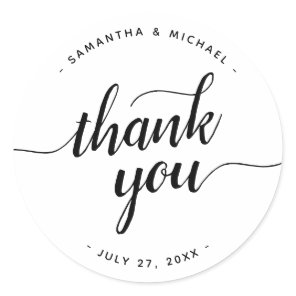 Thank You Stylish Calligraphy Script Wedding Classic Round Sticker