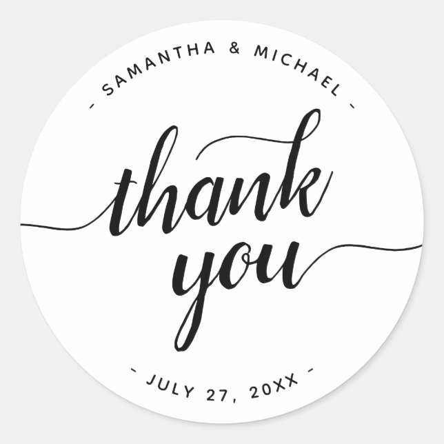 Thank You Stylish Calligraphy Script Wedding Classic Round Sticker (Front)