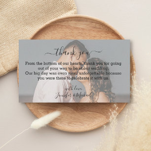 thank you,stylish calligraphy wedding faded photo note card
