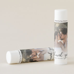 thank you stylish calligraphy wedding photo  lip balm