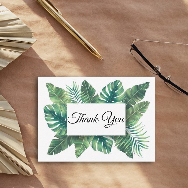 thank you, stylish green palm leaves wedding note card (Creator Uploaded)