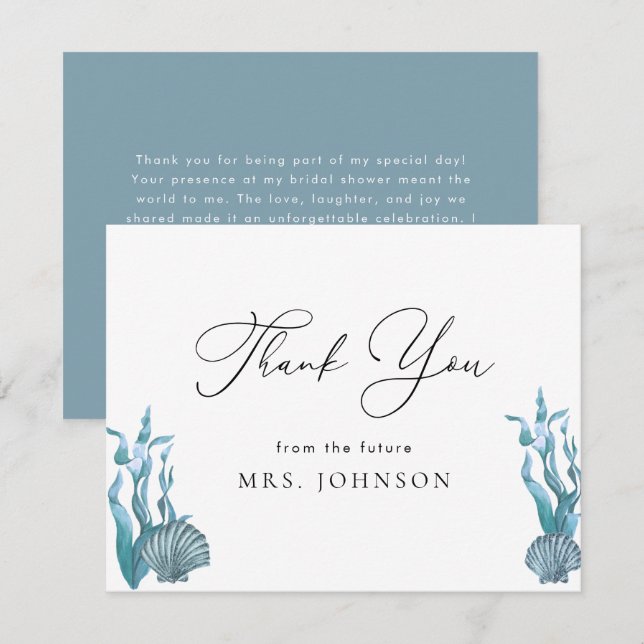 Thank You Stylish Nautical Shell Bridal Shower Card (Front/Back)