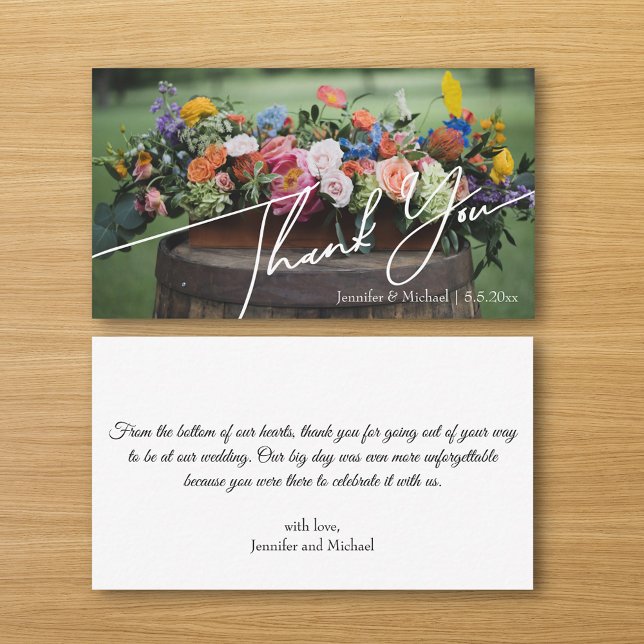 thank you stylish script floral wedding budget note card (Creator Uploaded)