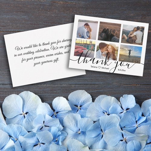 thank you stylish wedding 6 photos collage chic note card