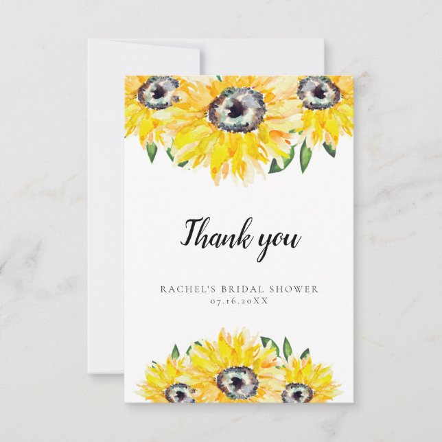 Thank you Sunflower Bridal Shower Watercolor Flora (Front)