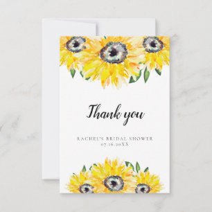 Thank you Sunflower Bridal Shower Watercolor Flora Card