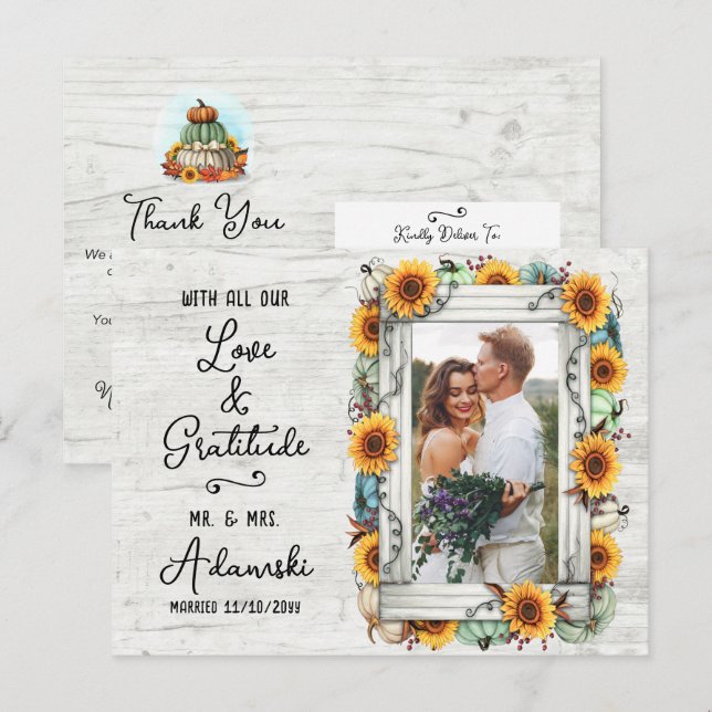 Thank You Sunflower Pumpkin Fall Farm Custom Photo Postcard (Front/Back)