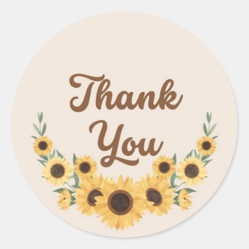 Thank You Sunflower Wreath Circle  Classic Round Sticker