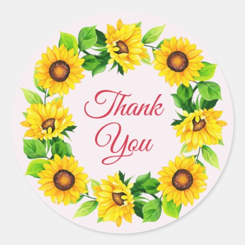 Thank You Sunflower Wreath Lavender Classic Round Sticker