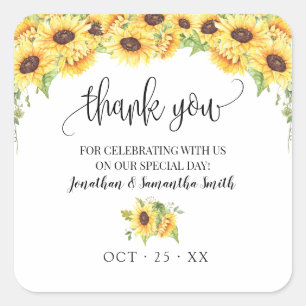 Thank you sunflowers floral country chic wedding square sticker