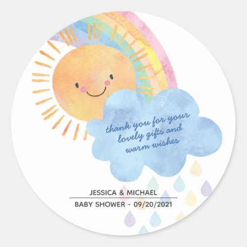 Thank You Sunshine Rainbow Baby Shower Classic Round Sticker