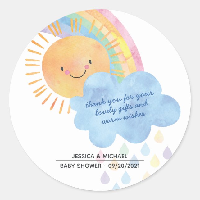 Thank You Sunshine Rainbow Baby Shower Classic Round Sticker (Front)